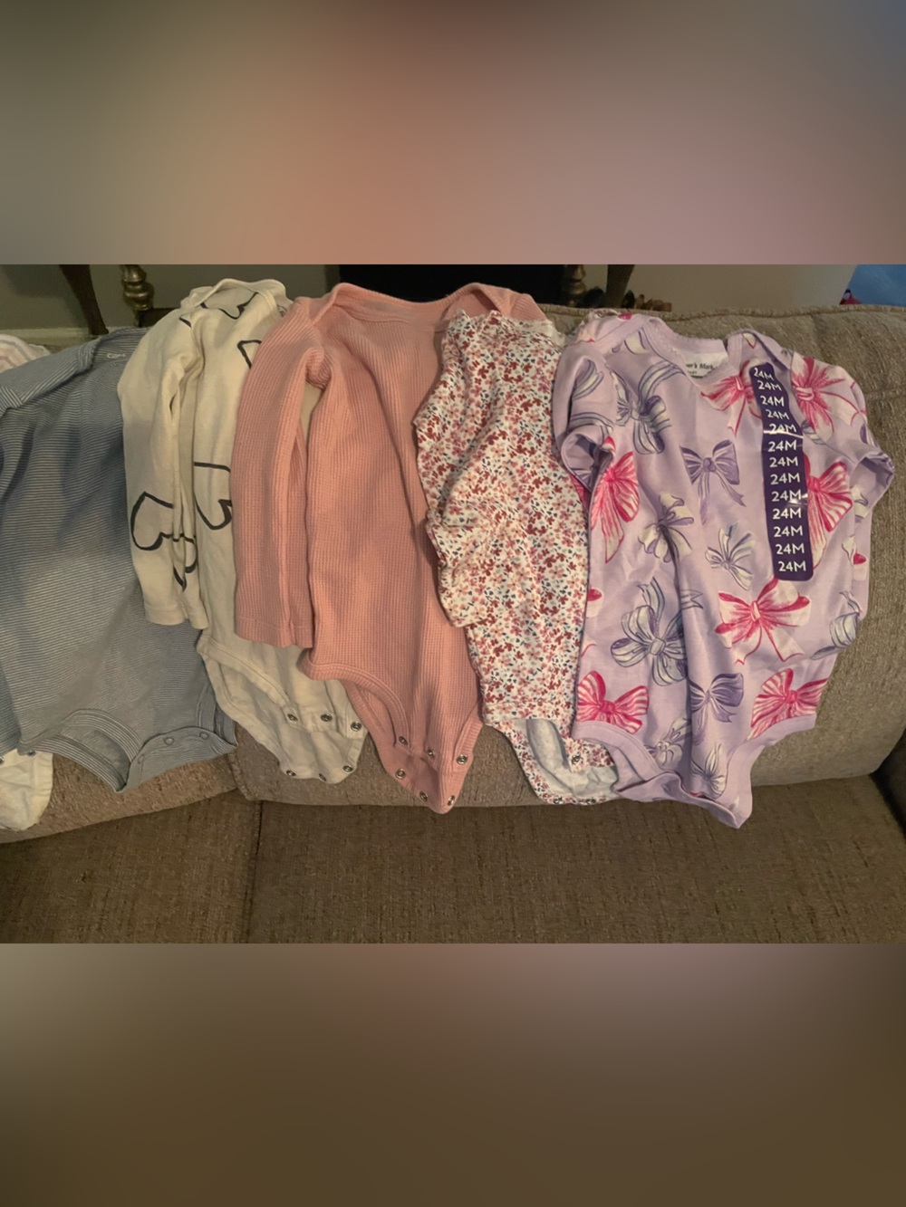 Assorted Girls' One-Piece Bodysuit Lot - Lavender, Pink, Floral (24M)